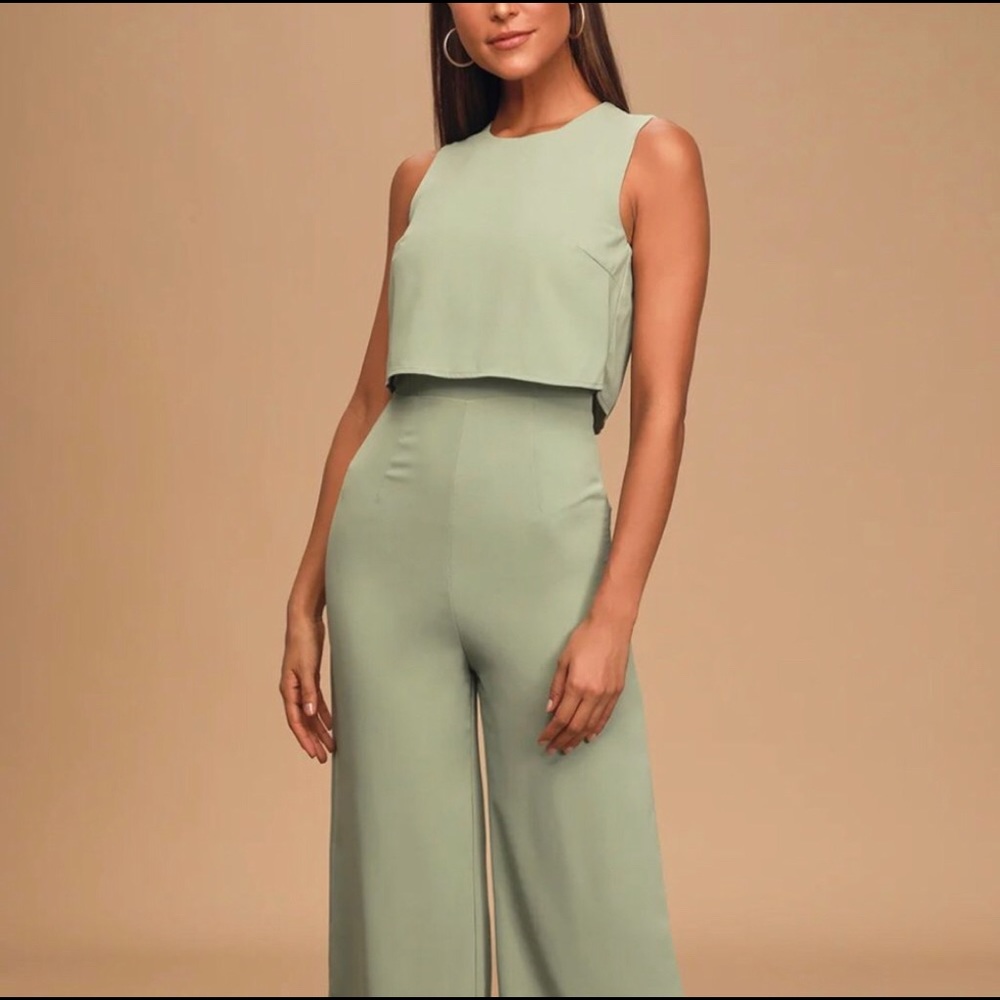 SOLD! NWT Lulus Mint Wide-Leg Backless Jumpsuit